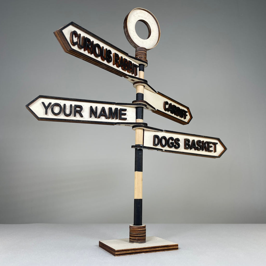 Handmade traditional direction sign icon ornament by Curious Rabbit with arrow and directional symbols for decorative display.