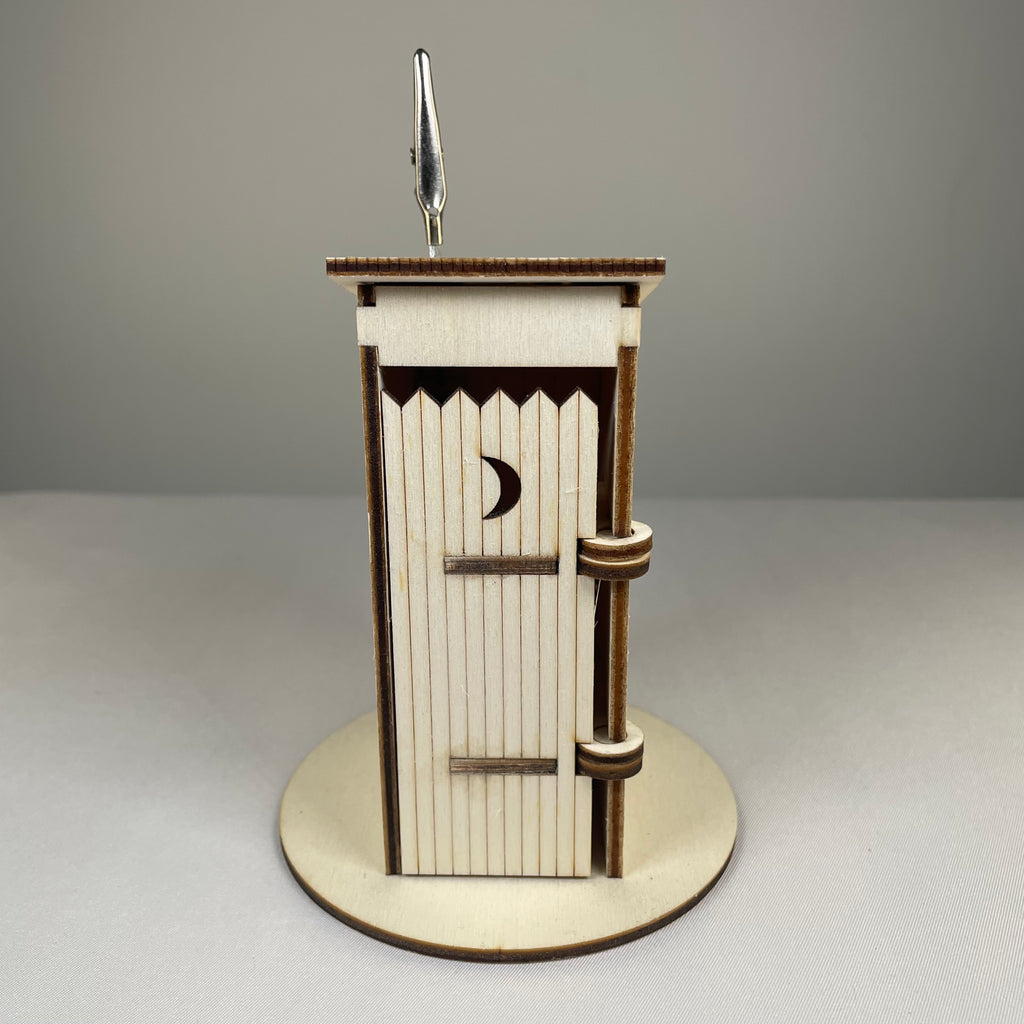 Curious Rabbit Outhouse Toilet flatpack memo holder with architecture-inspired design, made of durable material, detailed model image