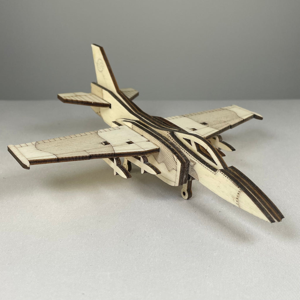 Curious Rabbit Jet Puzzle flatpack model kit, historical aircraft design, assembled and ready for display.