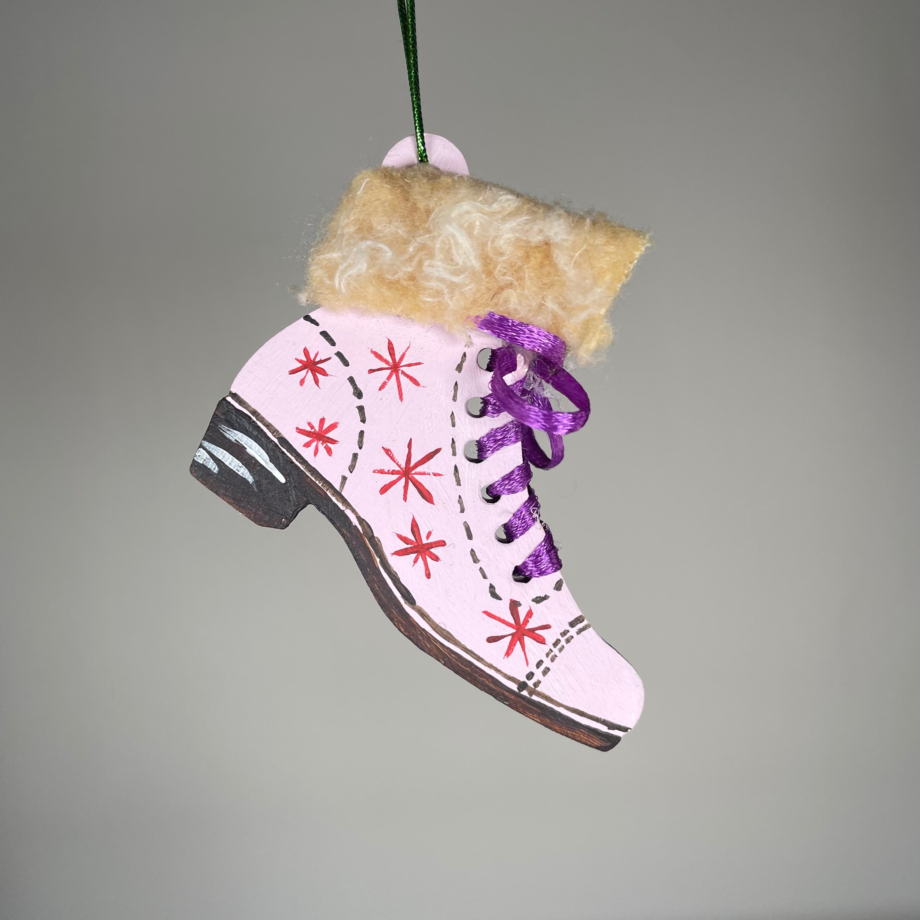 Handmade Curious Rabbit Christmas ice skate bauble ornament with detailed craftsmanship, perfect for holiday decor.