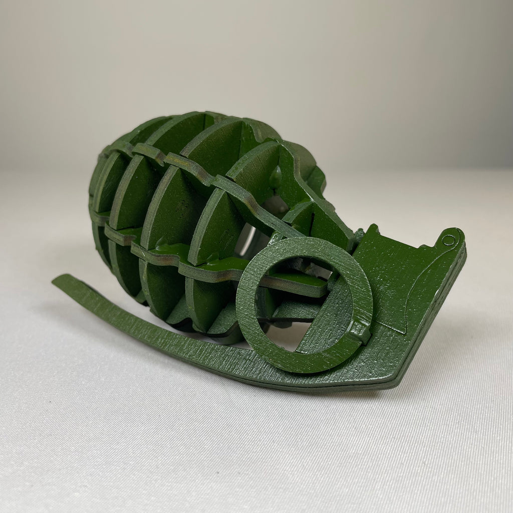 Curious Rabbit Prop Mk 2 Grenade flatpack model kit for historical display, with detailed plastic parts and assembly instructions.