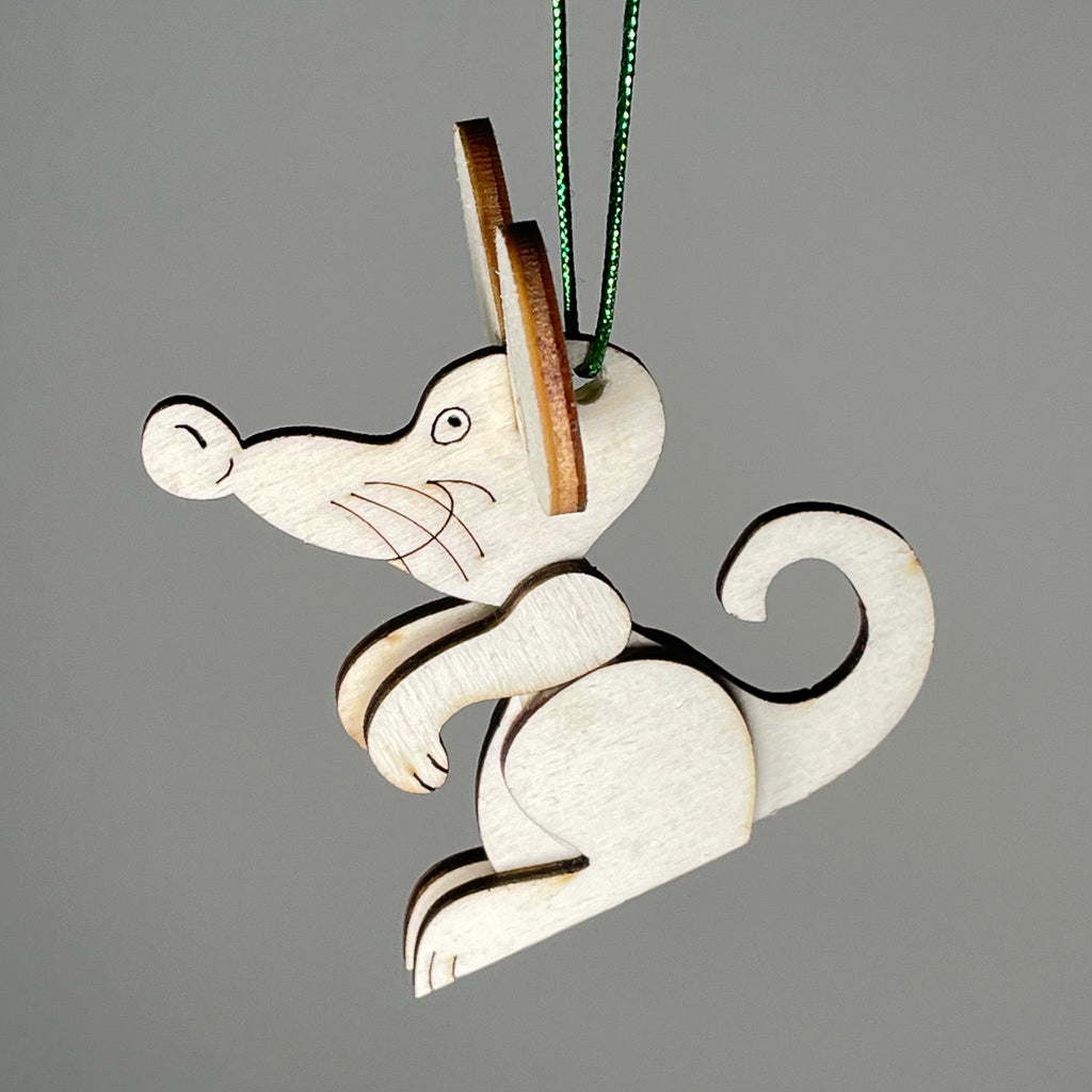 Handmade mouse-shaped pet ornament from Curious Rabbit, featuring intricate details and a charming design.