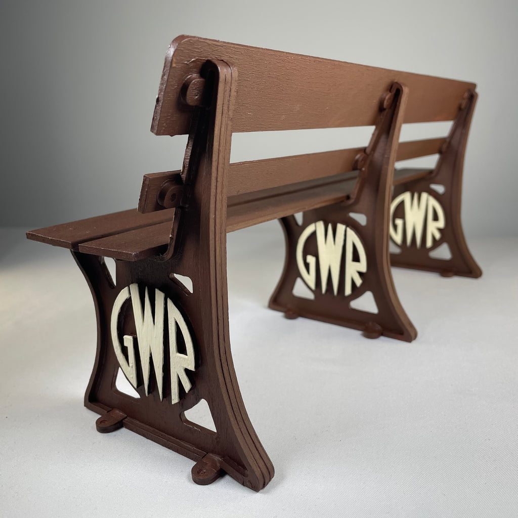 Curious Rabbit GWR Bench flatpack railway model kit with detailed wooden bench for model train scenery.