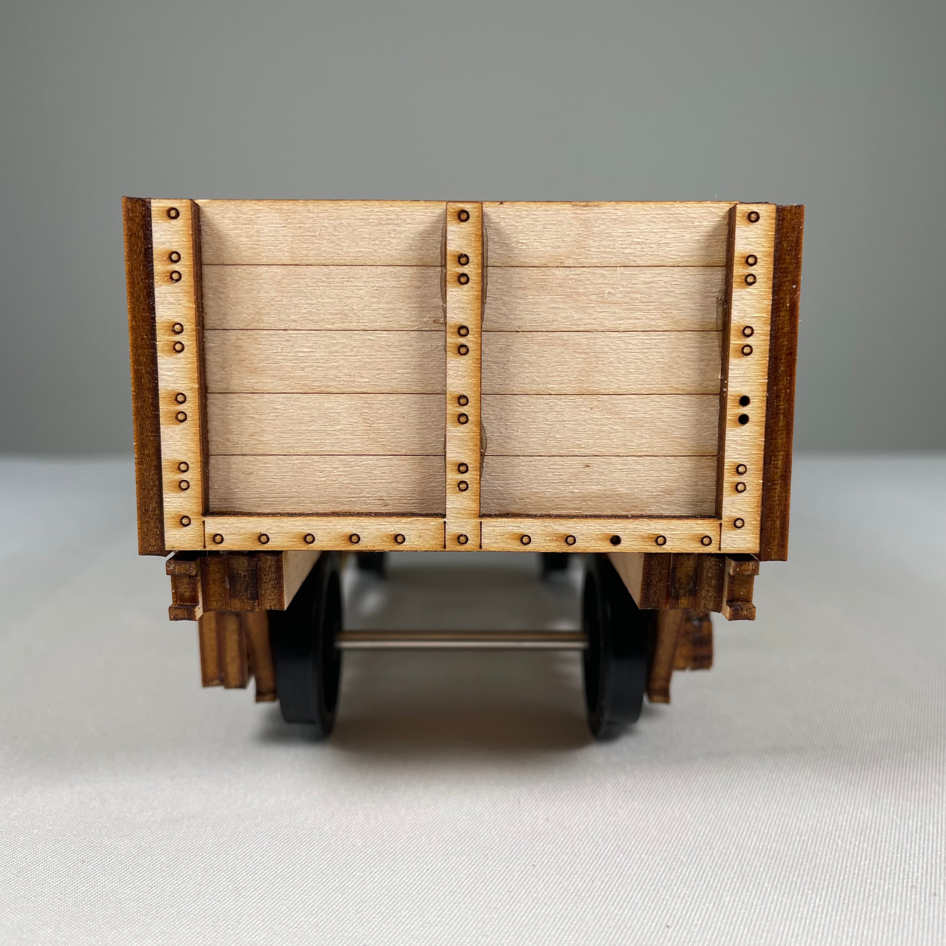 Curious Rabbit railway train wagon flatpack model kit, assembled flat train wagon with detailed design and realistic features.