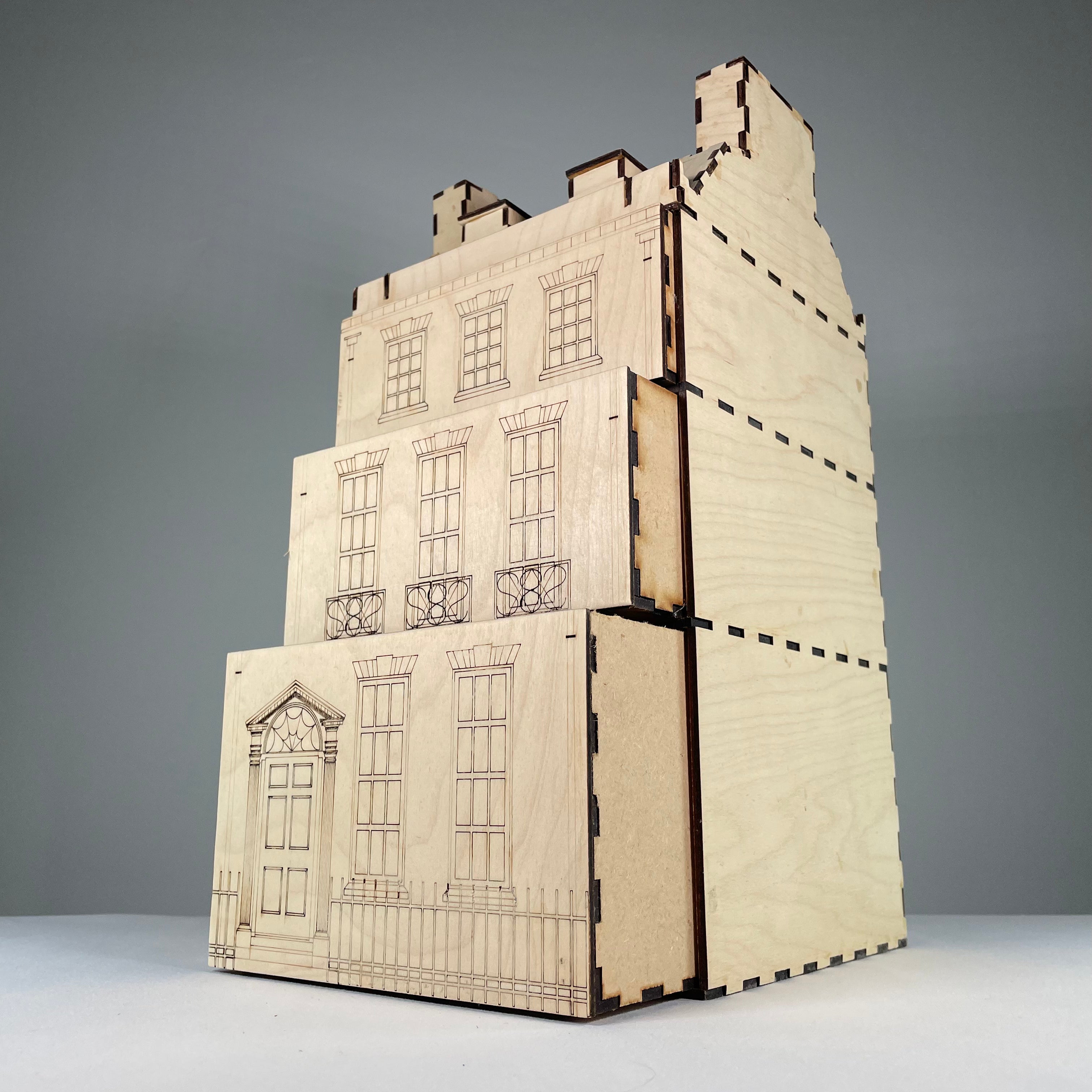 Curious Rabbit Georgian House flatpack model kit for architecture, showcasing a detailed miniature of a classic Georgian-style home.