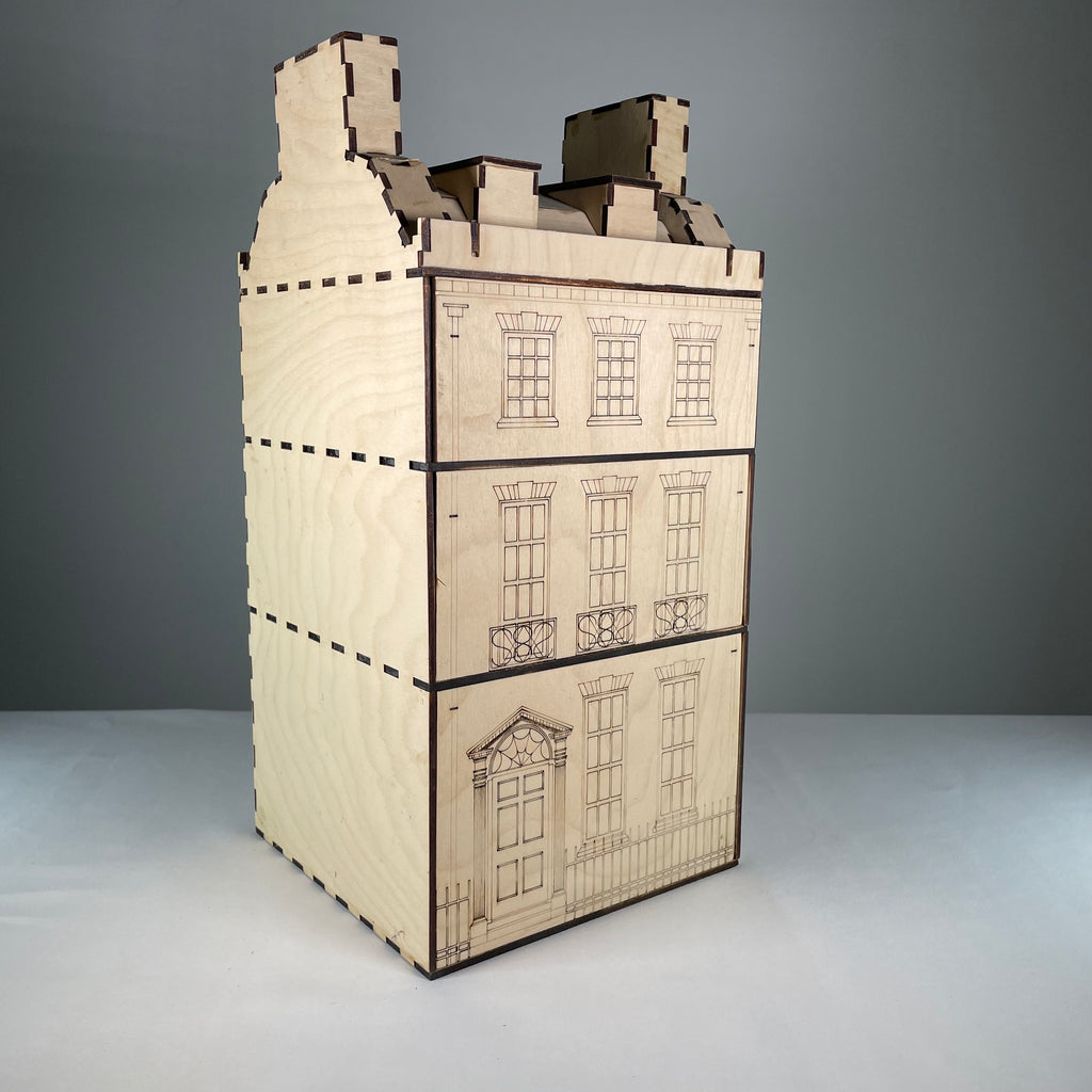 Curious Rabbit Georgian House flatpack model kit for architecture, featuring detailed miniature house components and assembly parts.