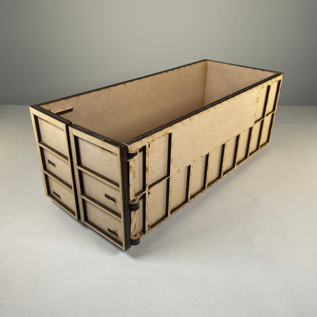 Icons of a Curious Rabbit Roll-on/Roll-off Skip (RORO) Flatpack Model Kit, showing detailed illustrations of the container.