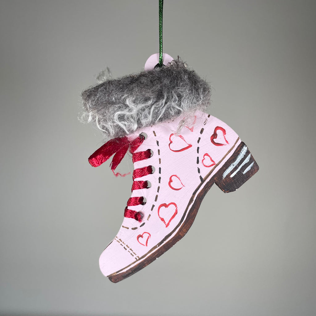 Handmade Curious Rabbit Christmas ice skate bauble ornament with detailed craftsmanship, perfect for holiday tree decoration.