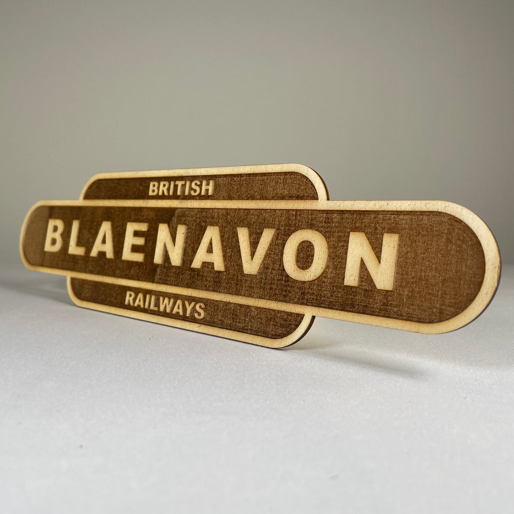 Handmade Curious Rabbit railway train station sign ornament with vintage style, featuring detailed lettering and rustic finish.