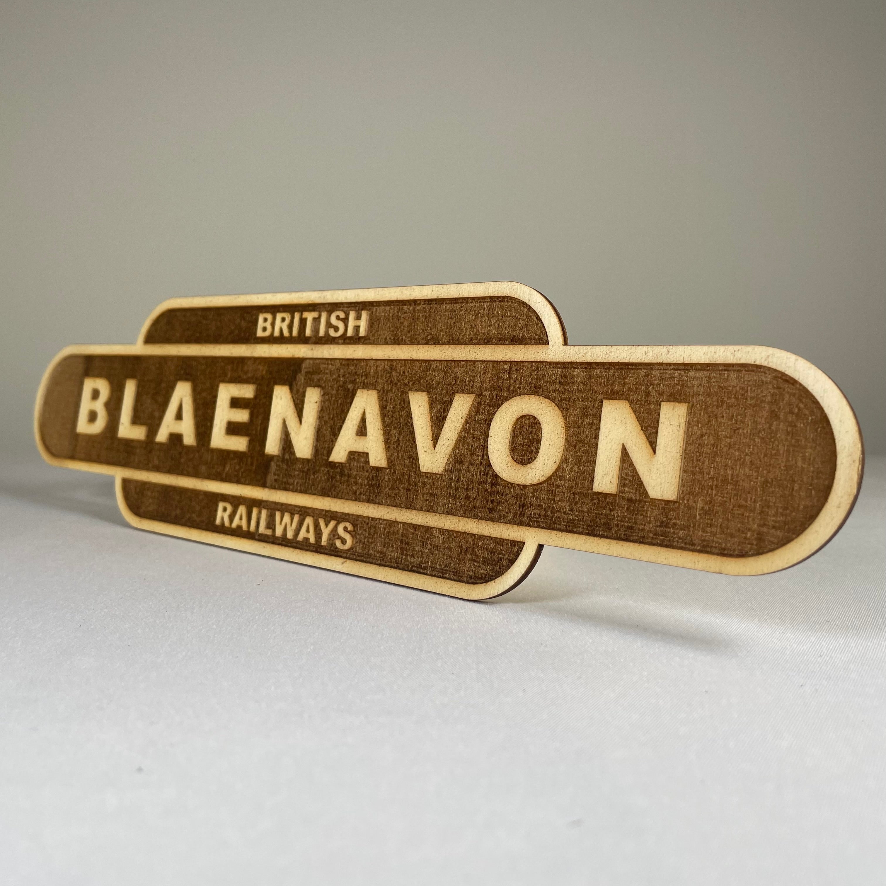 Handmade Curious Rabbit railway train station sign ornament with vintage style, featuring detailed lettering and rustic finish.