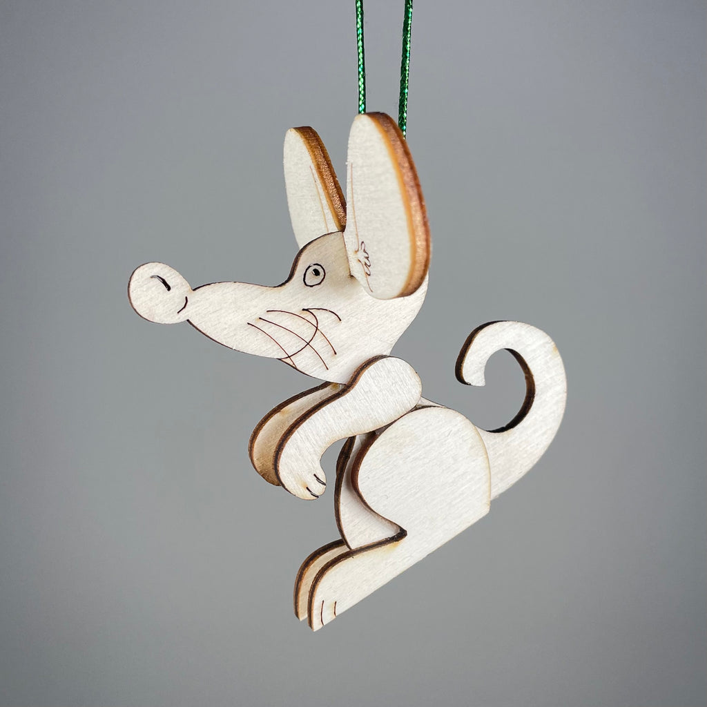 Handmade pet mouse-shaped bauble ornament by Curious Rabbit, featuring detailed craftsmanship and playful design.