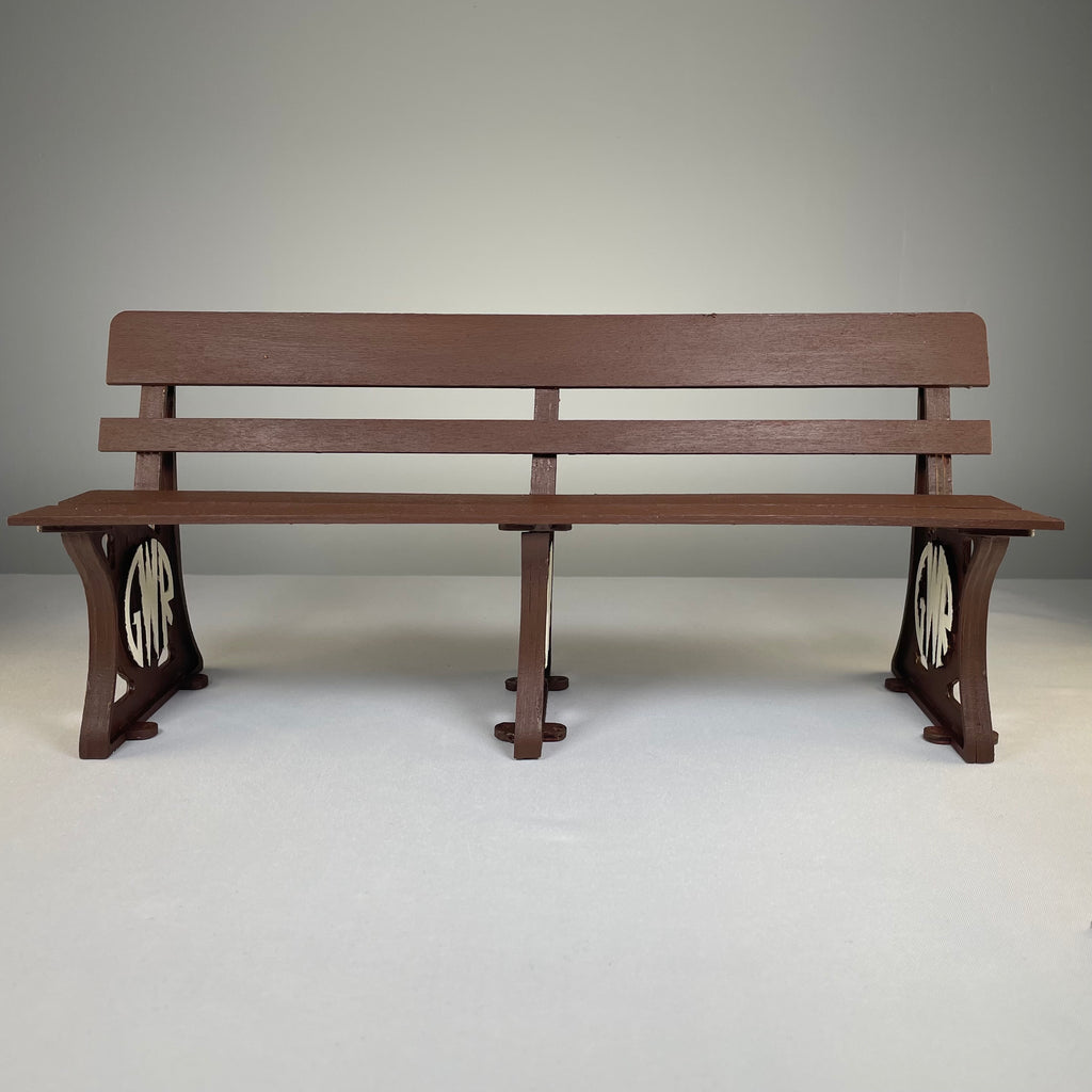 Curious Rabbit GWR Bench flatpack railway model kit with detailed wooden parts for scale model train layouts.
