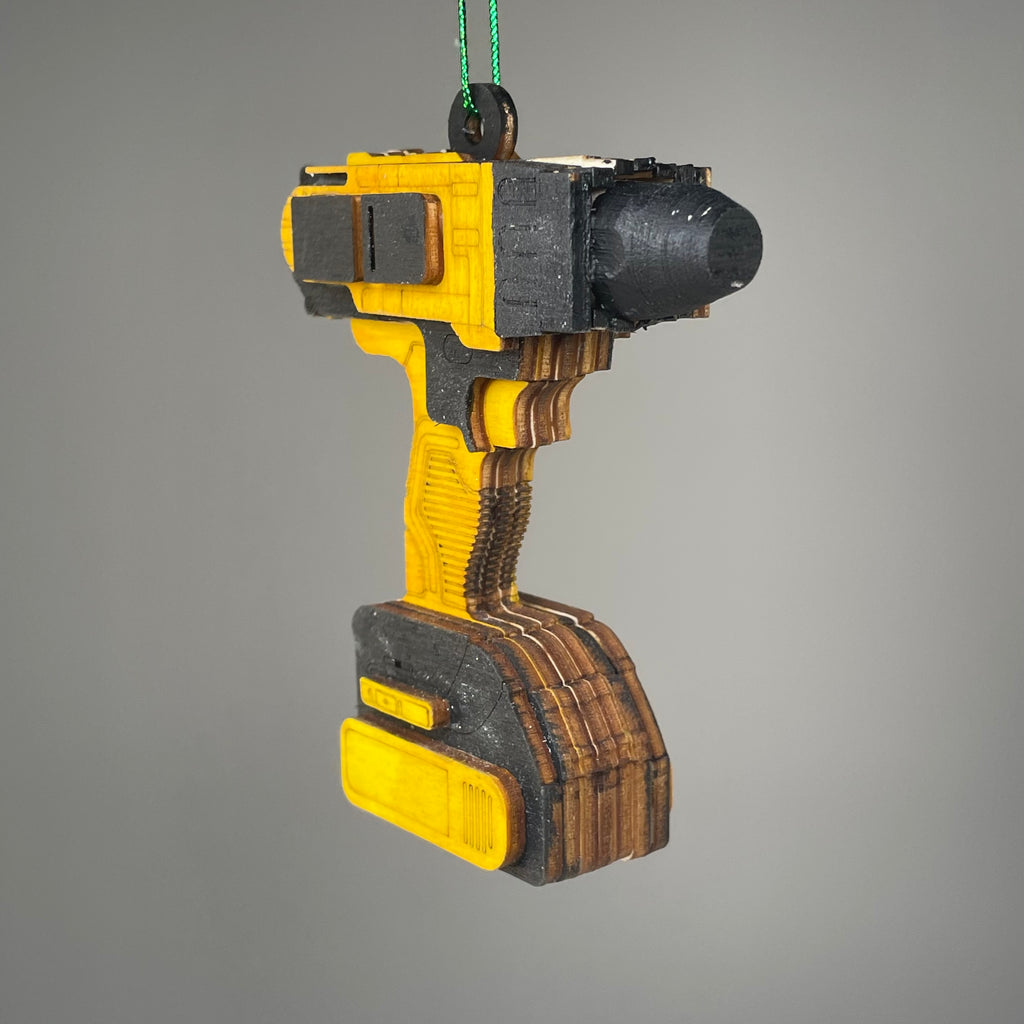 Handmade Curious Rabbit Power Drill Bauble ornament in a toolbox shape, detailed and colorful decorative accessory.