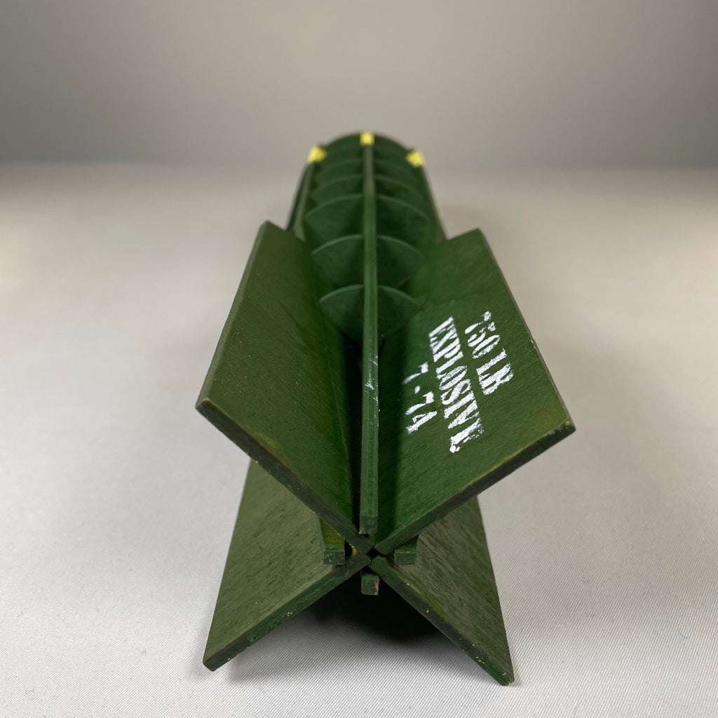 Curious Rabbit WW2 bomb flatpack model kit, detailed history replica for assembly and display, featuring realistic bomb design.