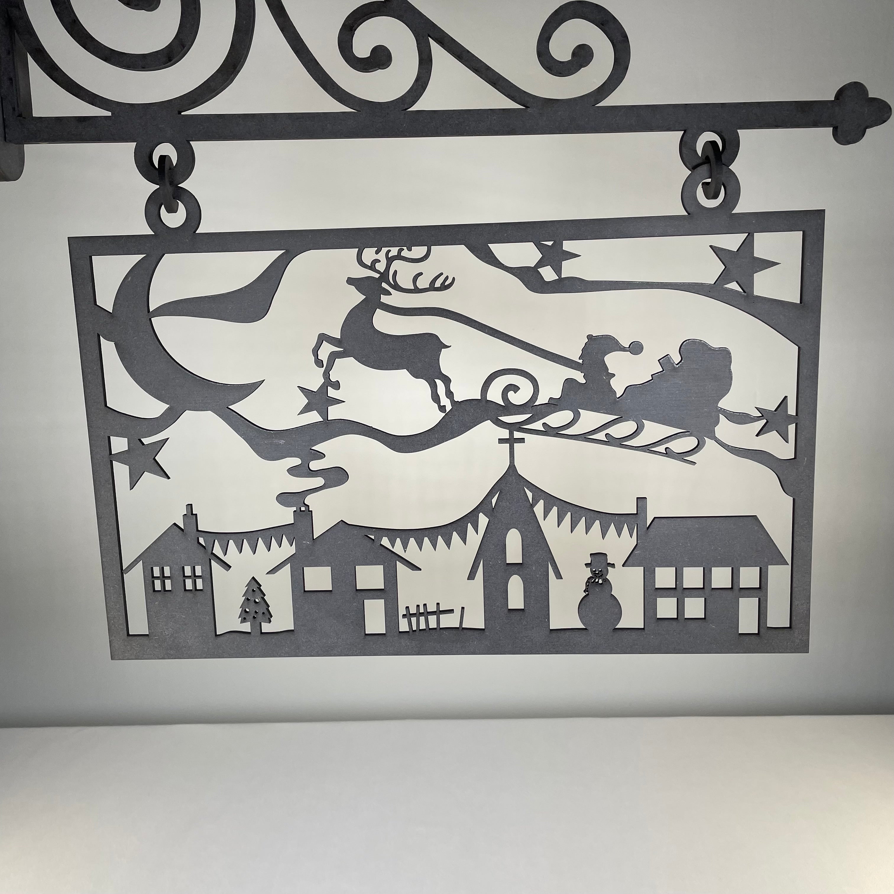 Handmade Hanging Santa Scene Christmas ornament by Curious Rabbit featuring festive holiday decor and detailed Santa figure.