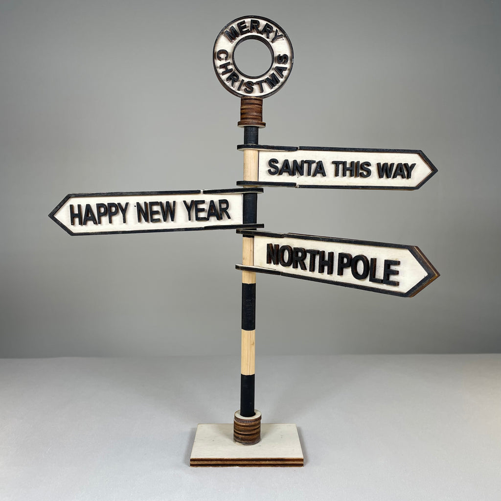 Handmade Curious Rabbit Christmas Direction Sign ornament with festive holiday design and colorful arrow signs for seasonal decoration
