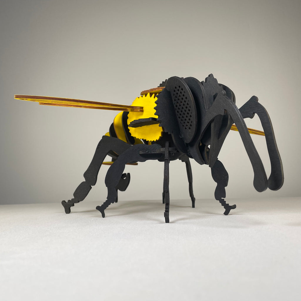 Curious Rabbit Bee Puzzle garden flatpack model kit assembled, featuring a detailed bee design for outdoor display or educational use.