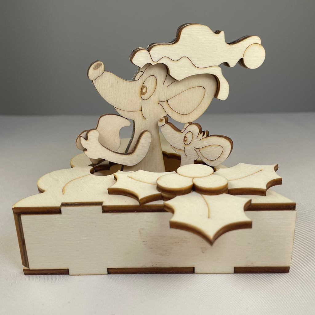 Curious Rabbit festive mice in the pie Christmas flatpack model kit, colorful paper craft with detailed mouse and pie design.