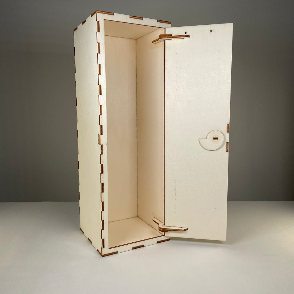 Vintage Curious Rabbit school locker flatpack model kit, detailed miniature replica with realistic door and handle features.