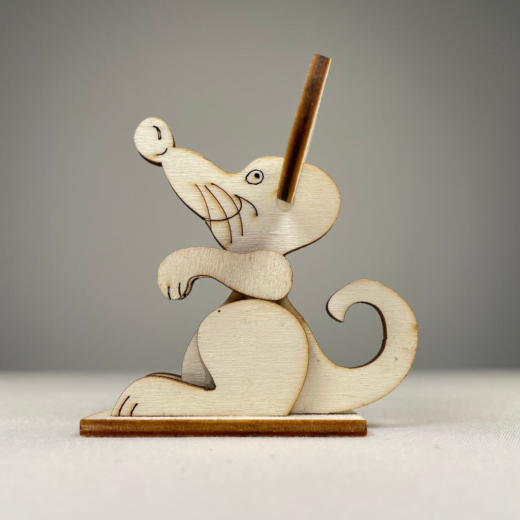 Handmade mouse ornament from Curious Rabbit, pet-themed decorative figurine with detailed features and textured surface.