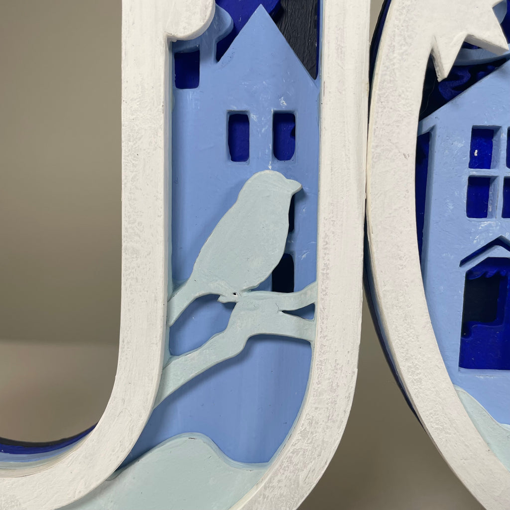Handmade Christmas Joy sign ornament by Curious Rabbit featuring festive holiday design and cheerful lettering.
