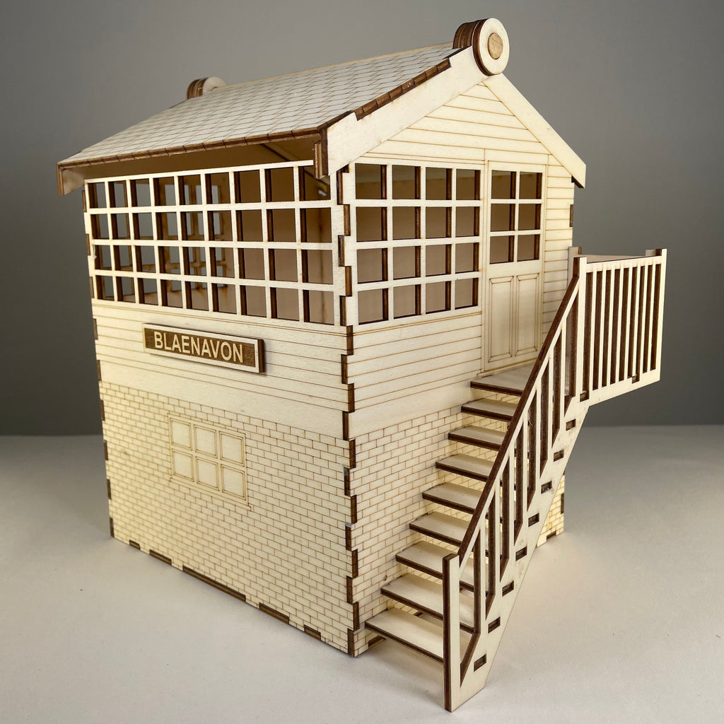 Curious Rabbit railway signal box flatpack model kit with detailed components, perfect for model railway enthusiasts.