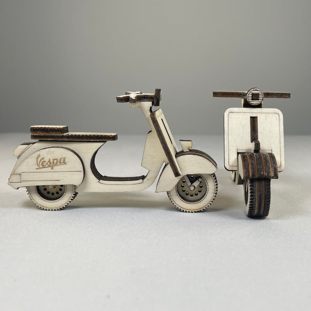 Handmade vintage retro scooter bauble ornament by Curious Rabbit, featuring intricate details and a charming nostalgic design.