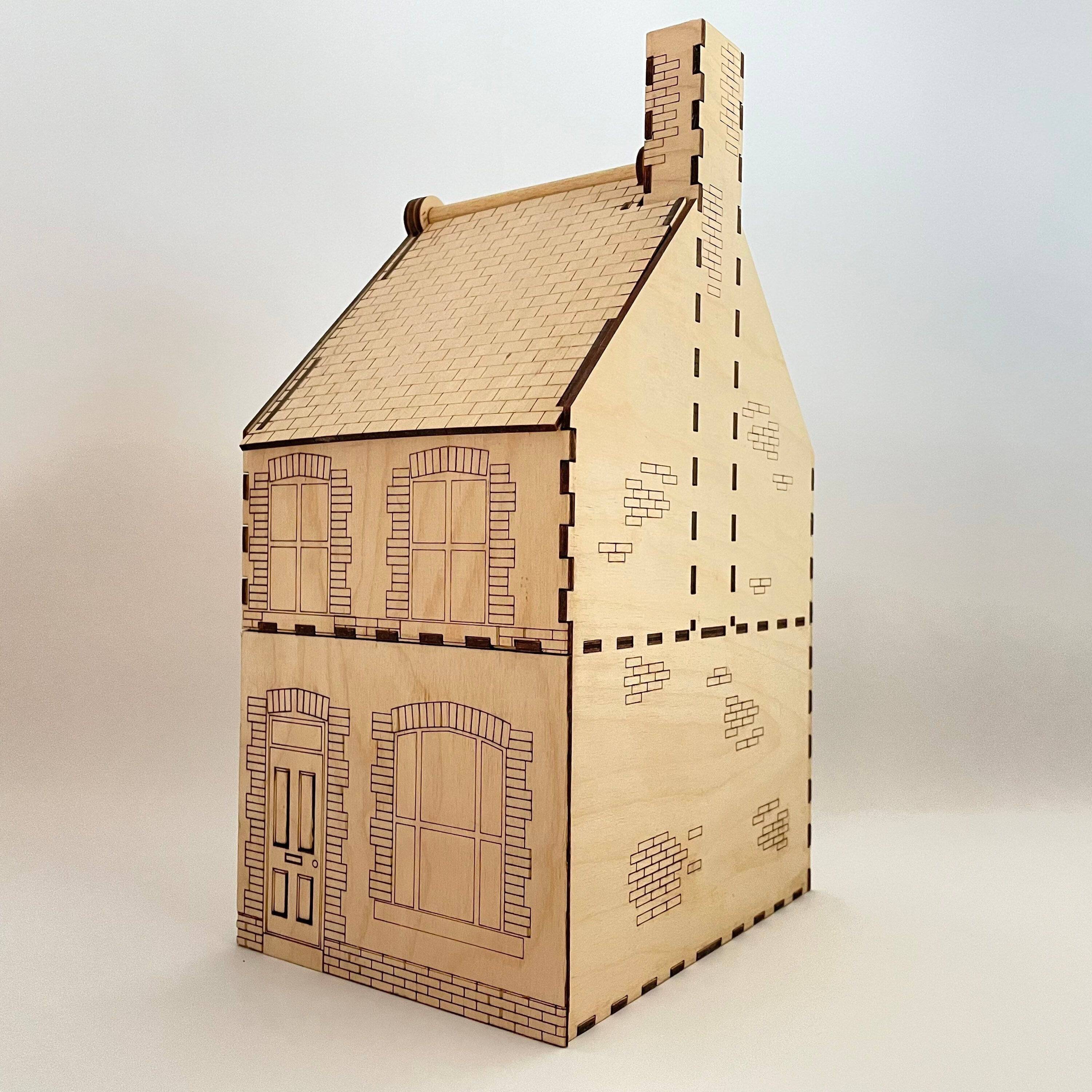 19th-century terraced house model kit by Curious Rabbit, detailed architecture flat-pack ready-made miniature for display or collection.