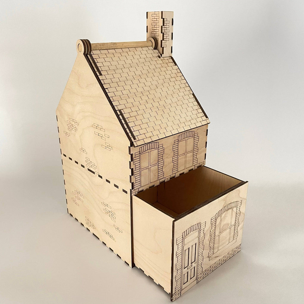 Victorian terraced house flatpack architecture model kit by Curious Rabbit, detailed 19th-century style building for assembly.