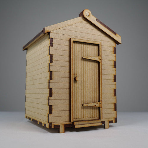 Curious Rabbit Beach Hut flatpack model kit, detailed miniature beach hut with vibrant colors and realistic design.