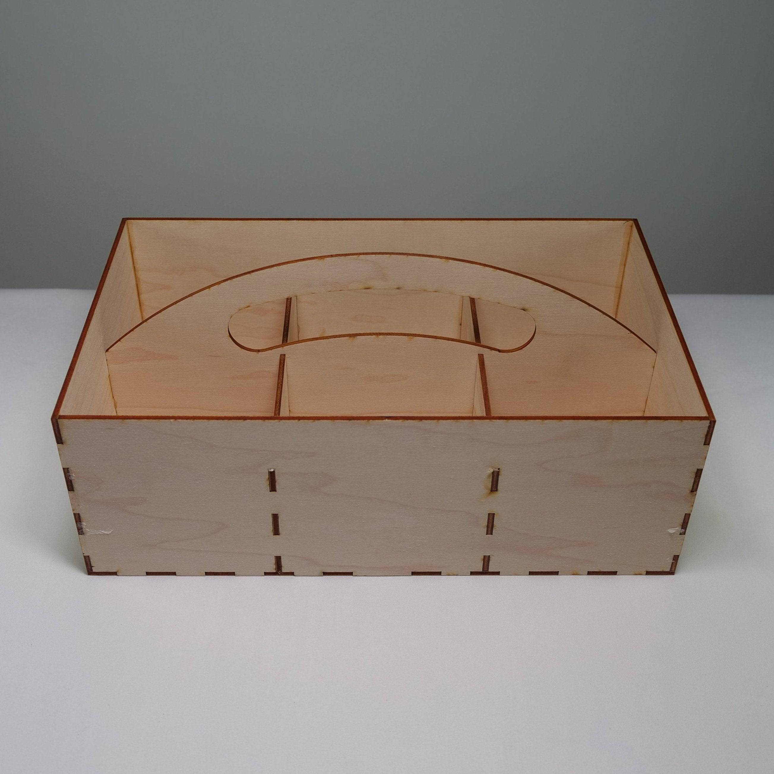 Curious Rabbit garden seedbox with handle, flatpack model kit for storing garden seeds and accessories.