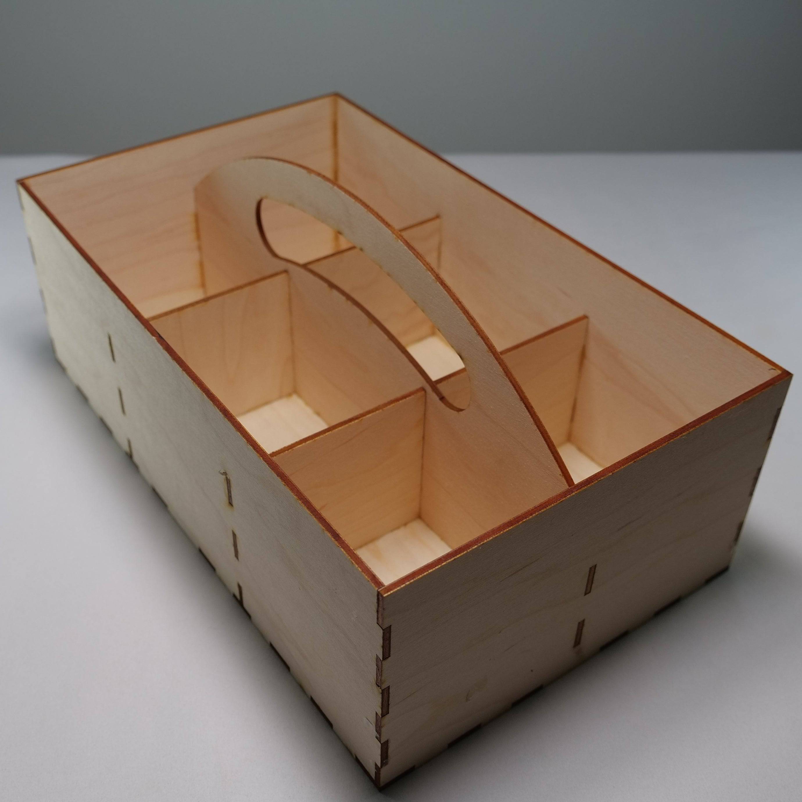 Curious Rabbit garden seedbox with handle, flatpack model kit for organizing and storing garden seeds.