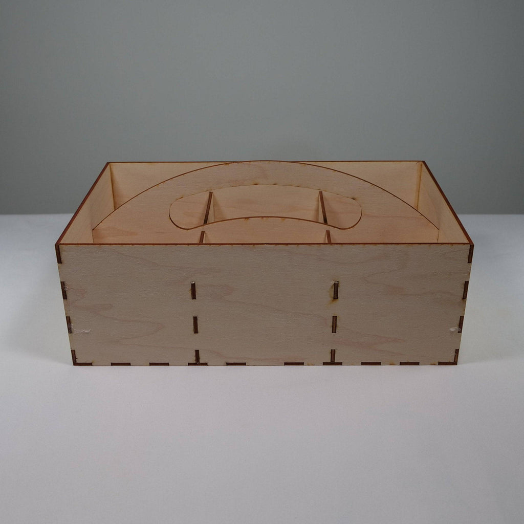 Curious Rabbit garden seedbox with handle, flatpack model kit, made of durable material for storing garden seeds.