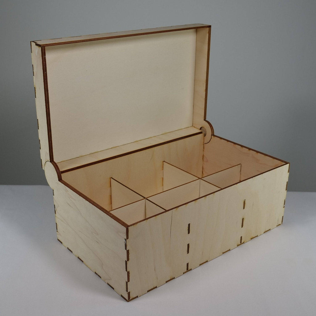Curious Rabbit garden seedbox with lid, flatpack model kit for storing garden seeds and plant supplies.