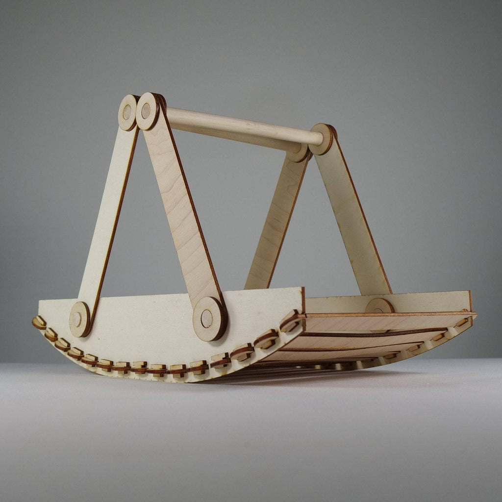 Curious Rabbit garden trug picnic basket flatpack model kit with wooden handles and woven design for outdoor use.