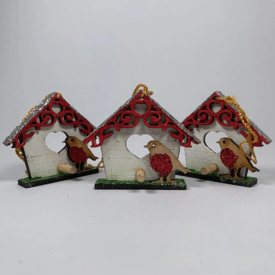 Handmade Curious Rabbit Christmas Birdhouse Bauble ornament with festive design, perfect for holiday decorations.