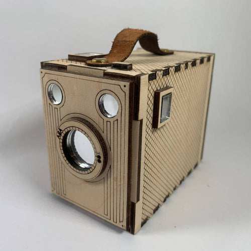 Vintage Brownie Camera flatpack model kit by Curious Rabbit, showcasing a detailed, assembled replica of the classic camera.