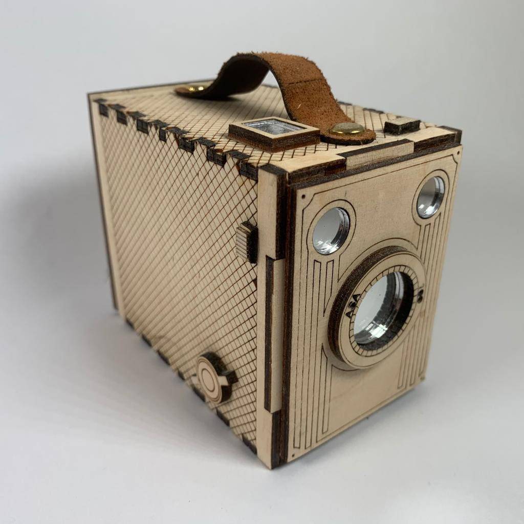 Vintage Brownie Camera flatpack model kit by Curious Rabbit, featuring a detailed, assembled replica with classic design elements.