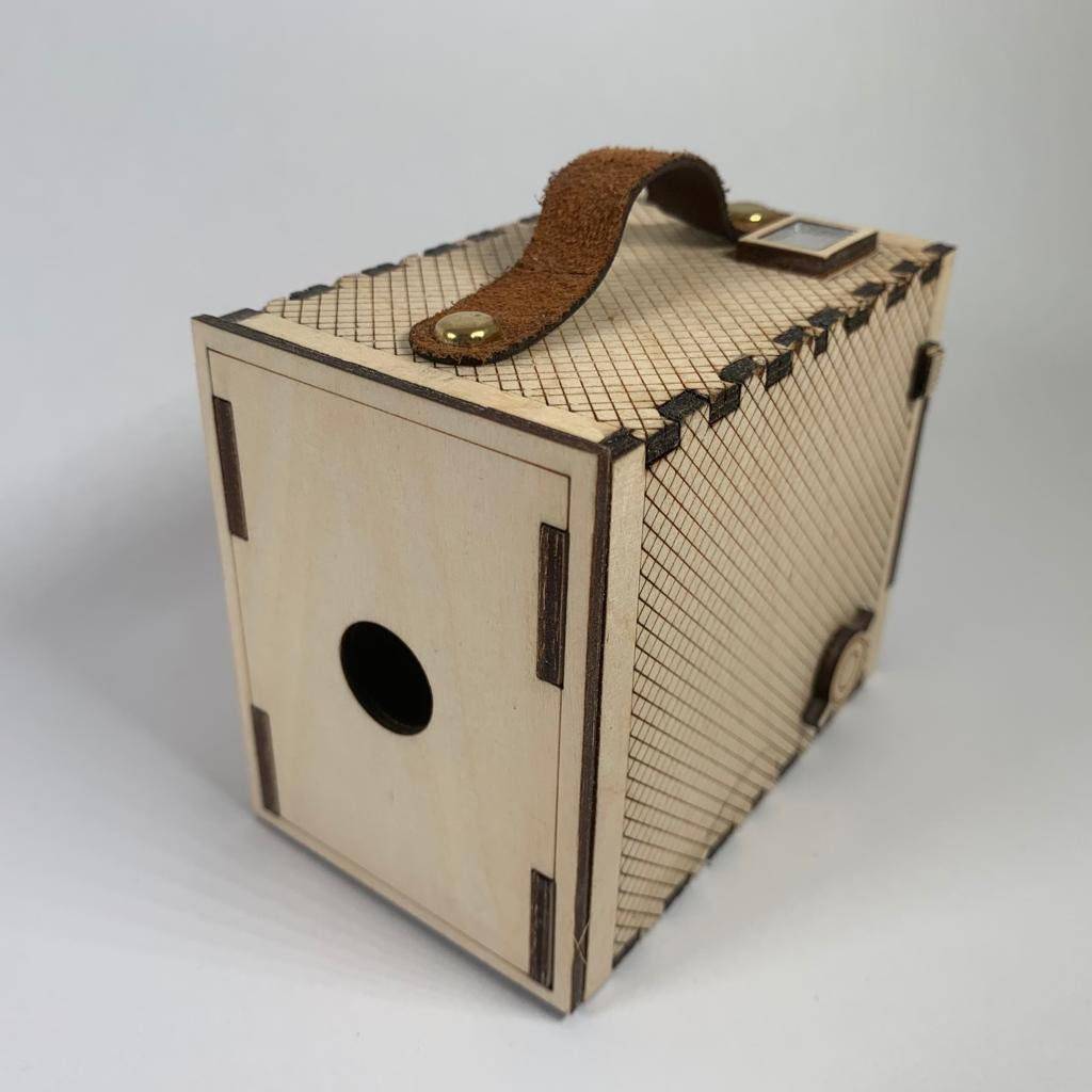 Vintage Brownie Camera Flatpack Model Kit by Curious Rabbit, showcasing a detailed, assembled replica of a classic camera.