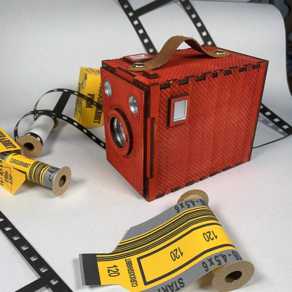 Vintage Brownie Camera flatpack model kit by Curious Rabbit, detailed miniature replica of classic vintage camera, assembled and ready to display.